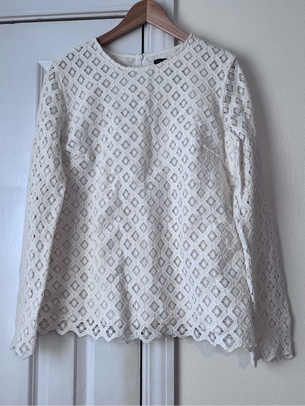 J. McLaughlin Lissa Geo Lace Long Sleeve Blouse White Size Large NWT